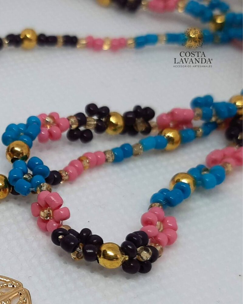 Matinée azul, rosa, café y mandala de dos hilos