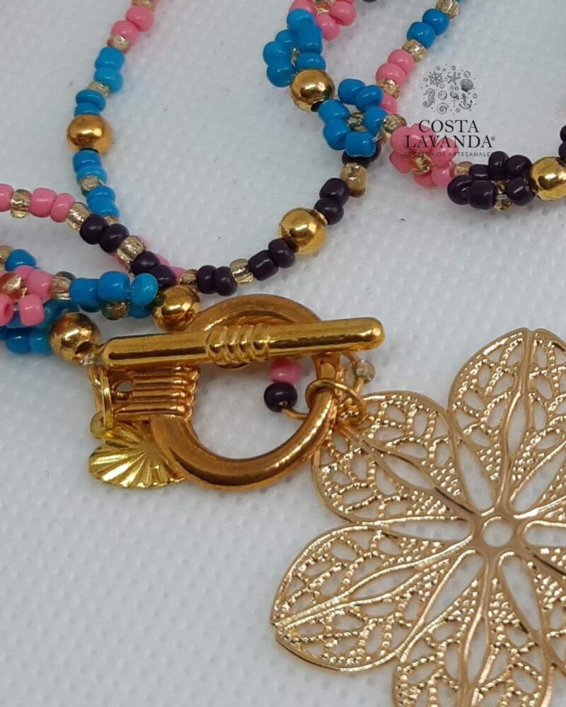 Matinée azul, rosa, café y mandala de dos hilos