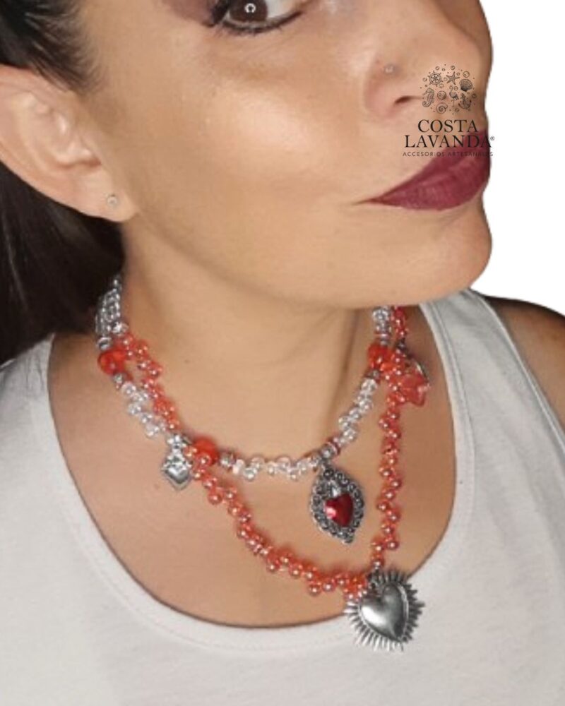 Juego de collares tipo princesa y choker transparente, rojo, metálico, corazón