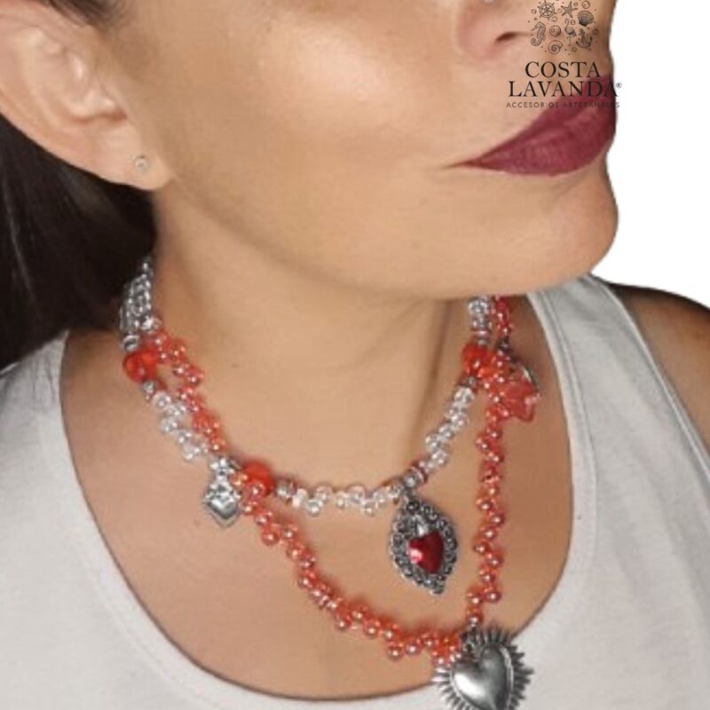 Juego de collares tipo princesa y choker transparente, rojo, metálico, corazón
