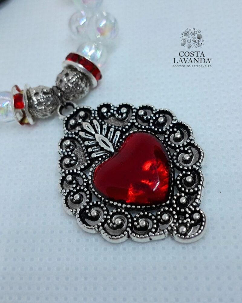 Juego de collares tipo princesa y choker transparente, rojo, metálico, corazón