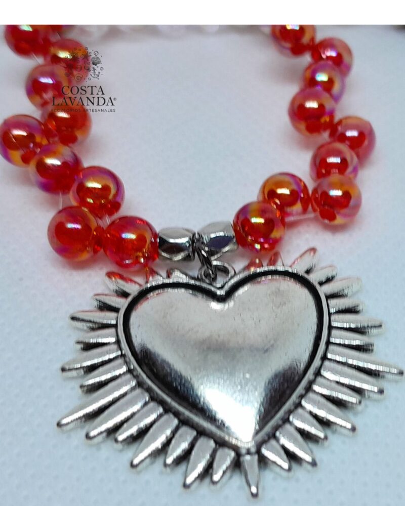 Juego de collares tipo princesa y choker transparente, rojo, metálico, corazón