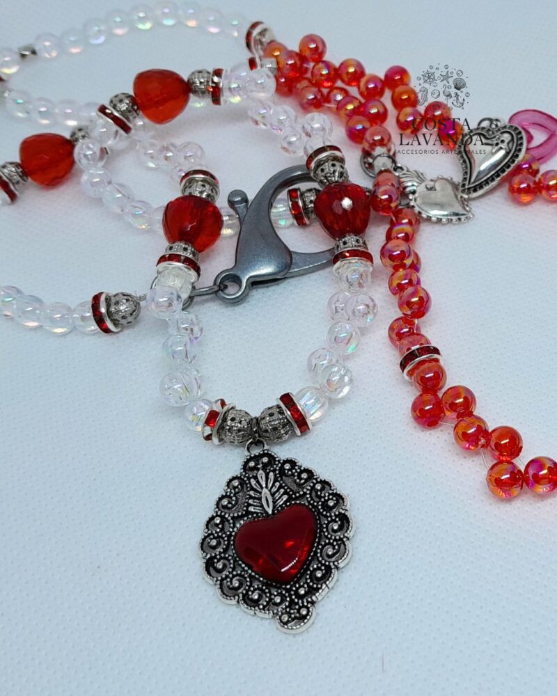 Juego de collares tipo princesa y choker transparente, rojo, metálico, corazón