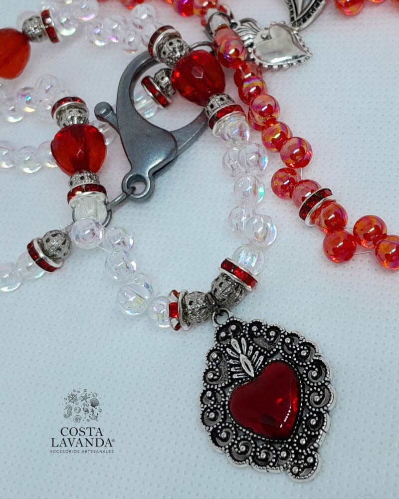 Juego de collares tipo princesa y choker transparente, rojo, metálico, corazón