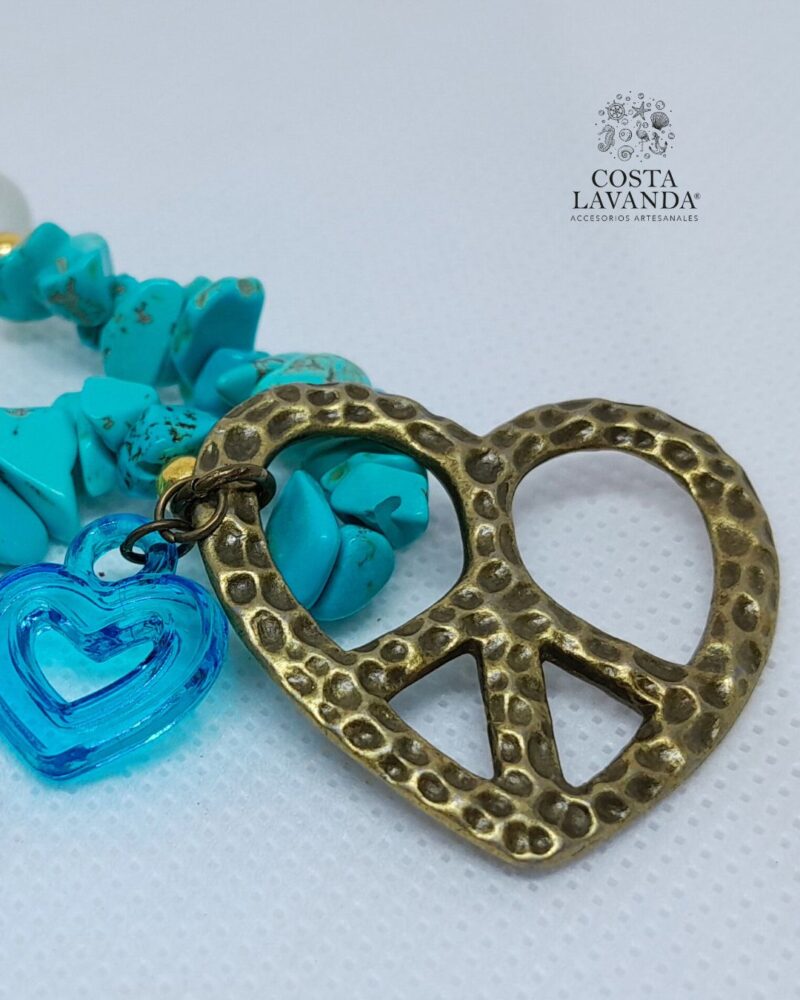 Juego de collares tipo matinée y princesa transparente, turquesa estabilizada, cristales y corazón